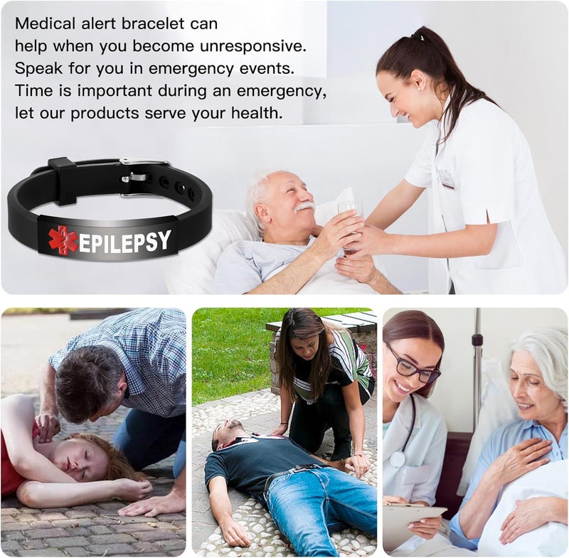 UNICGIFT Medical Alert Bracelet Dual-Sided Custom Engraved ID Identification Personalized Wristband for Women Adjustable Band Security Clasp - Image 5